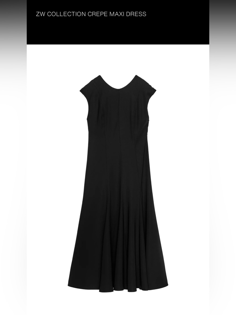 NWT Zara Black Cap-Sleeve Crepe Maxi Dress
